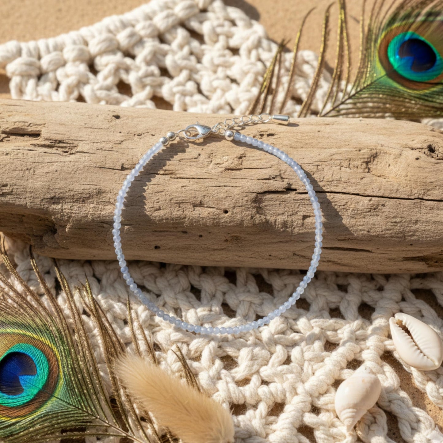 Authentic Blue Lace Agate Anklet Bracelet for Women - Lab Tested Natural Gemstone - 2mm Micro Faceted Beads - Adjustable 7 to 9 Inch Healing Crystal Foot Jewelry - Metaphysical Spiritual Gift for Peace & Throat Chakra Birthday Gift