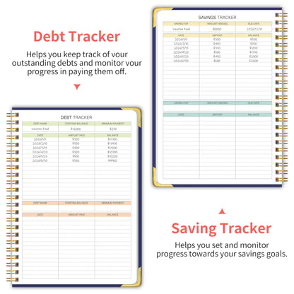 Budget Planner - Monthly Budget Book B5, Undated 12 Month Expense Tracker Notebook with Metal Corner Protectors & Bill Organizer, Hard Cover Financial Account Book for Women Men Home Business, Purple