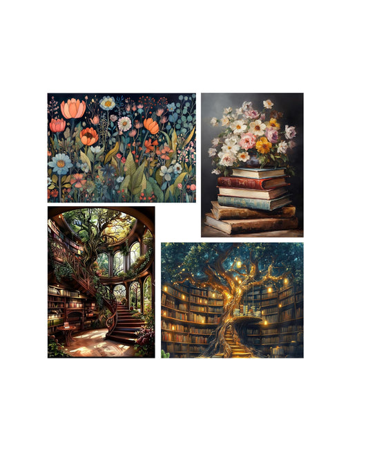 EIBEILI 4 Pack Diamond Painting Kits for Adults, 5D Diamond Art Painting, DIY Vintage Books Diamond Dots Art Kits, Full Round Drill Diamond Art Kits for Adults for Home Wall Decor, 12x16 inch
