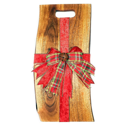 Acacia Charcuterie Board with Natural Live Edge & Round Handle - Wood Cheese Board - Decorative Wooden Serving & Cutting Board - Housewarming, Mothers Day, New Home & Wedding Gifts (18” x 8”)