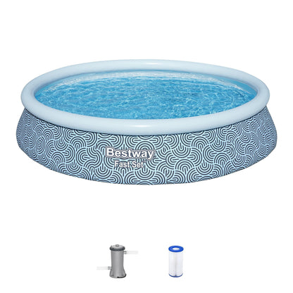 Bestway Fast Set 13' x 33" Round Inflatable Above Ground Swimming Pool Set, Outdoor Family Pool with Filter Pump, Rattan Print