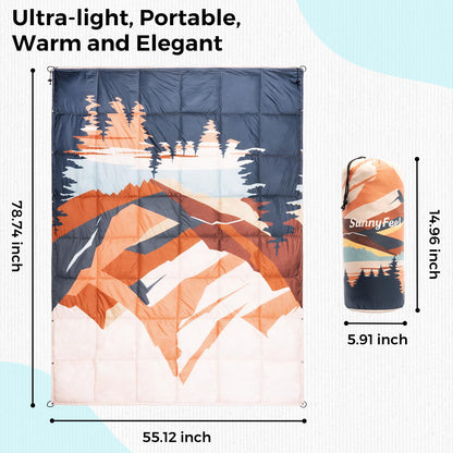 SUNNYFEEL Warm Camping Blanket, Packable Printed Blanket for Cold Weather, Waterproof Outdoor Blanket with Snap Buttons, Wearable Shawl for Camping, Hiking, Stadium, Picnic (55"x79")