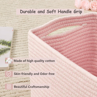 ENAORGAN Set of 4 Pink Rope Basket for Shelves Woven Rectangle Storage Basket Bins for Nursery Toy Storage for Baby Girl