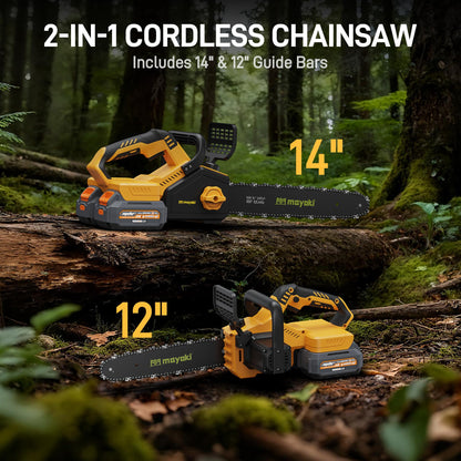 Cordless 40V 14" Chainsaw Compatible with Dewalt 20v MAX Battery, w/ (2) 4.0ah Battery, Electric Handheld Power Chain Saw w/ 1700W Brushless Motor, 40 Ft/s, Auto Oiler for Tree Wood Cutting Trimming