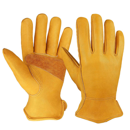 OZERO Leather Work Gloves for Men, 1 Pair Gardening Gloves, Grain Cowhide Garden Gloves with Reinforced Palm, Flexible Keystone Thumb, Elastic Wrist, Heavy Duty Yard Work Gloves,X-Large