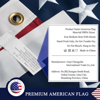 American Flag 3x5 Ft for Outside, Heavy Duty Nylon US Flags for High Wind Outdoor, Fade Resistant and Waterproof USA Flag with Embroidered Stars, Sewn Stripes, Brass Grommets