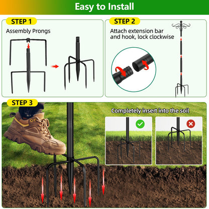 PIYILO Shepherds Hooks for Outdoor, 2 Pack 76.8 in Heavy Duty Bird Feeder Pole, Thickened Double Shepherd Hook Stand for Hanging Plants, Lanterns, Solar Lights, Wind Chime, Hummingbird Feeder, Garden