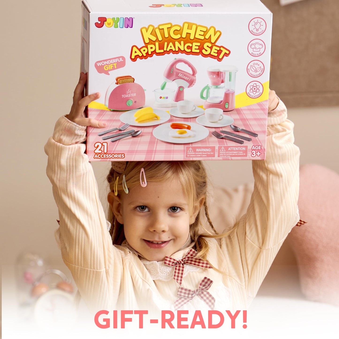 Joyin Play Kitchen Toys, Pretend Food Kitchen Accessories Girls Toy with Coffee Maker, Mixer, Toaster with Realistic Lights& Sounds, Birthday Gift for Kids