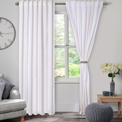 Lightnpro White Cotton Curtains 96 Inches Long - Set of 2 Farmhouse Tab Top Drapes 50x96 for Living Room, Bedroom, or Dining, Light Filtering Curtain Panels, Classic Window Treatment