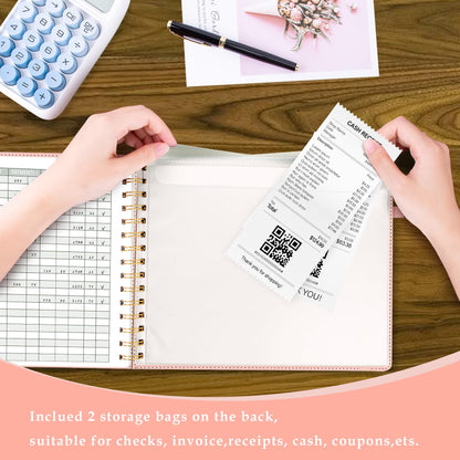 AKONEGE Accounting Ledger Book for Personal & Small Business Bookkeeping, Horizontal Income and Expense Tracker Notebook with Calendar, Hardcover Columnar Log Journal 10.78'' x 8'', Dusty Pink