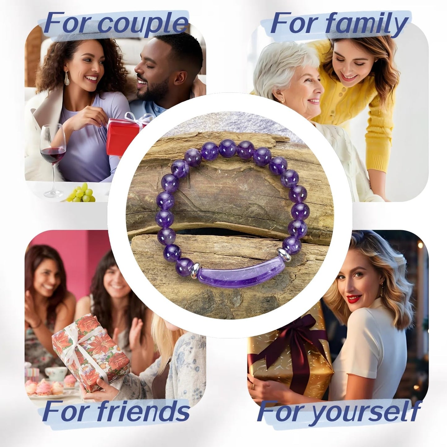 EDEN'S CALL 8mm Healing Crystal Beads Stretch Bracelet Handmade Good Luck Energy Chakra Stone Beaded Bangle, Amethyst