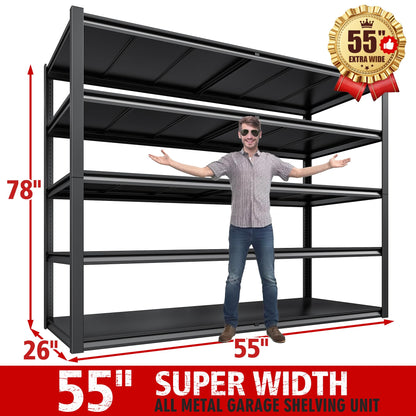 REIBII Garage Shelving Heavy Duty78 H, Garage Storage Shelves Shelving Unit Load 3000LBS,5 Tier Adjustable Metal Shelves for Warehouse, Basement, Pantry, Factory, 55" W x 26" D x 78" H