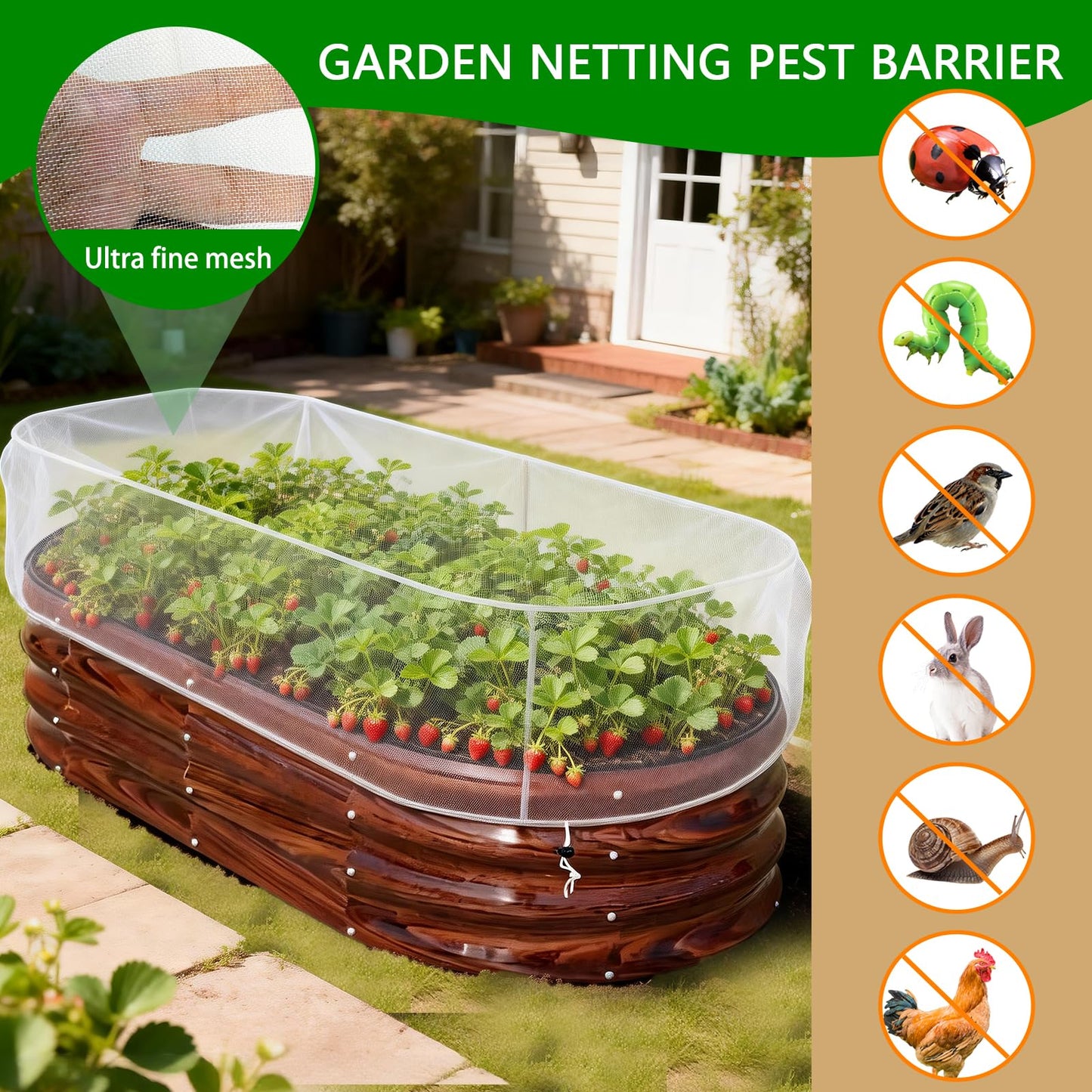 2 PCS Garden Netting for Raised Beds 2x4 Fine Mesh Raised Beds Garden Bug Netting Pest Barrier Screen with Drawstring for Plants to Keep Small Animals Pest Out Protect for Vegetables (2x4 FT)