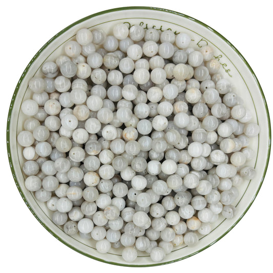 WHNKFB 10mm 50PCS Natural White Crazy Lace Agate Round Beads, Milky Pearl-Alternative Loose Stone Beads for Jewelry Making Craft - 4mm 6mm 8mm 10mm Options with Free Elastic Cord