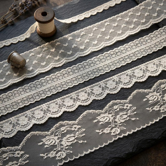 IDONGCAI 10 Yards Lace Trim Ribbon Set – 5 Styles Assorted Scalloped Lace for Sewing, Vintage Floral & Heart Pattern Bridal Lace for Wedding Decor, DIY Crafting, Gift Wrapping & Dress Embellishment