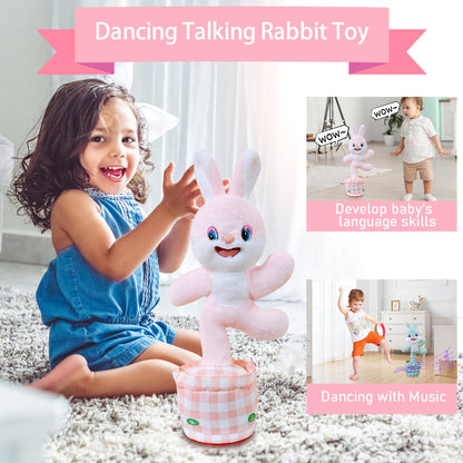 Talking Dancing Bunny Baby Toy for Kids Interactive Plush Toddlers Toys Talking Bunny Repeats What You Say Realistic Plush Educational Toy Teen Easter Bunny Basket stuffers Gifts Girls Boys Birthday