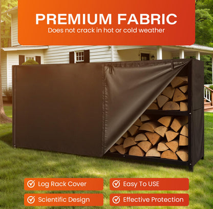 8ft Waterproof Firewood Rack Cover - Heavy Duty Black 600D Oxford Fabric - Indoor Or Outdoor Firewood Log Cover with Zipper & Adhesive Closing Strips - Rack NOT Included - Black
