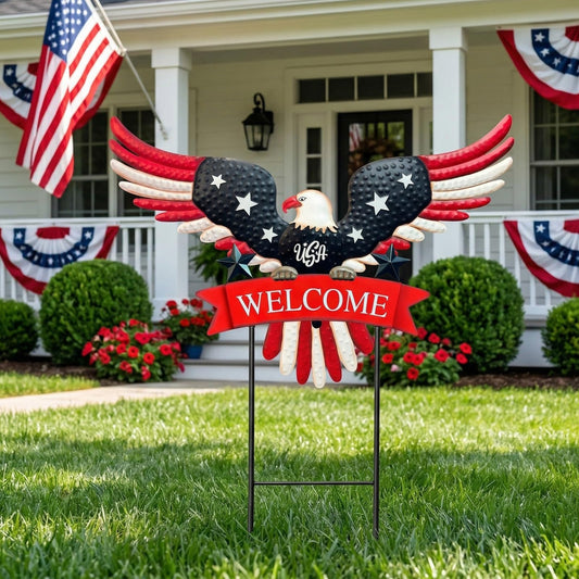 4th of July Decorations Outdoor,37" Americana Eagle Metal Decorative Garden Stakes for Memorial Day Independence Day Patriotic Garden Decor, Red White Blue 250th Anniversary Welcome Yard Signs