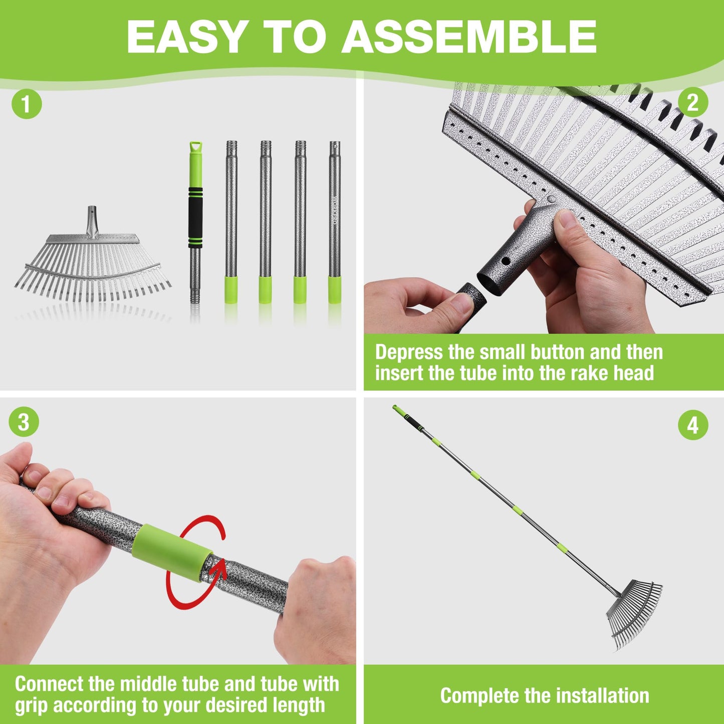 WORKPRO Rakes, Small Leaf Rake with 73” Adjustable Long Handle, Narrow Metal Garden Rake with 25 Steel Tines, Heavy Duty Rust-Resistant Lawn Rakes for Yard, Garden, Shrubs, Flower Beds & Tight Spaces