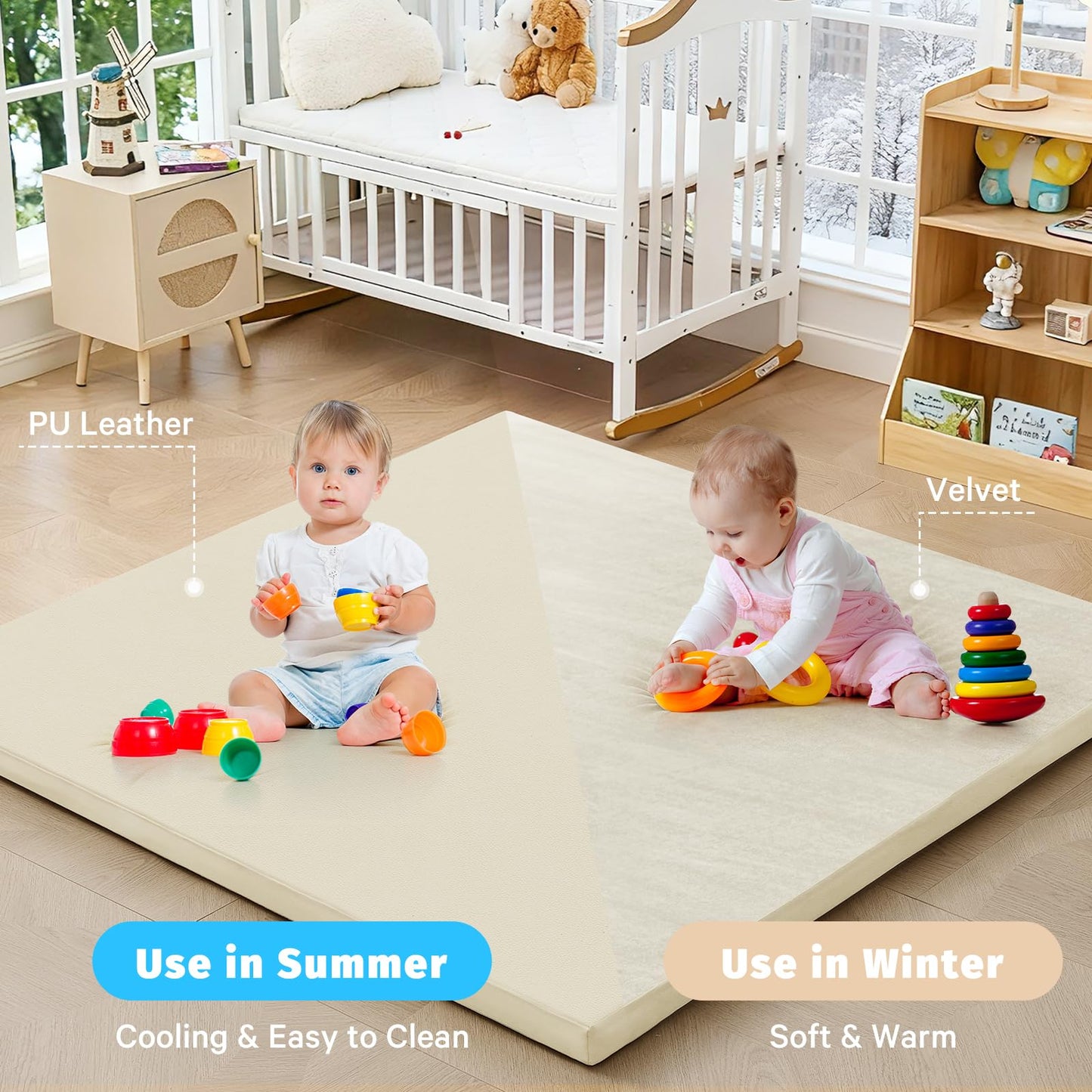 ILPEOD Waterproof Baby Play Mat for Floor Memory Foam 59 * 79 Cushion Playpen Playmat Tummy Time Crawling Mat Nursery Rug Thick Pad Create Soft & Safe Area for Infants,Toddler,Kids,Beige