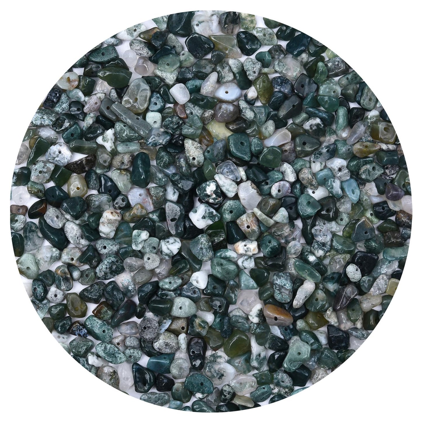Natural Chip Stone Beads 450pcs Moss Agate Chips 5-8mm Genuine Real Irregular Healing Crystal Rocks Hole Drilled DIY Loose Gemstone Beads for Jewelry Making Bracelet Earrings Necklace Crafting