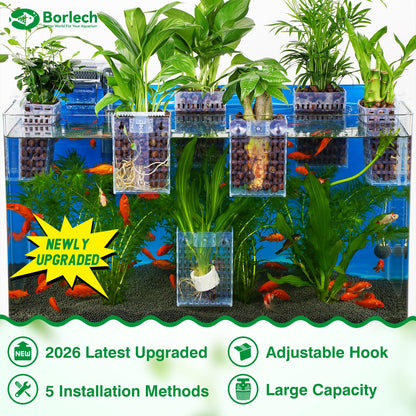 2026 Latest Upgraded Aquarium Plant Holder Adjustable Height with Extendable Hook and Suction Cup for Fish Tank Aquaponic Plant Cultivation and Aquascape Accessories Decorations (4 Pack) Transparent