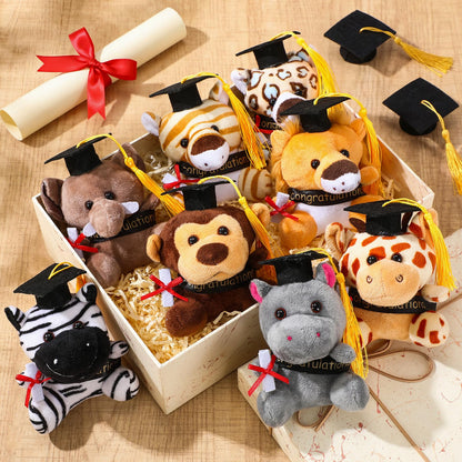 24 Pcs Mini Graduation Stuffed Forest Animals Bulk Congrats Grad Jungle Animal 4.8 Inch Lovely Toys Lion Tiger Elephant Giraffe Plush for 2026 Graduation Party Favor Decoration Classroom Exchange Gift