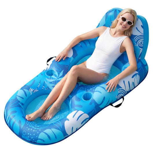 SLOOSH Premium Pool Floats Lounger for Adults - Inflatable Fabric Covered Float Recliner Pool Lounge Chair with Backrest & Cup Holders for Beach Lake Swimming Pool Water