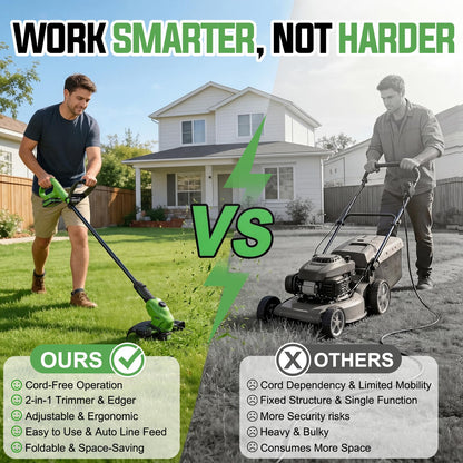 JKLARI Cordless Weed Wacker, 21V Battery Powered Grass Trimmer & Edger 2-in-1, Electric Weed Wacker with 2 × 2.0Ah Batteries and 8 × Spare Spools, Lightweight Edger Lawn Tool for Yard & Garden