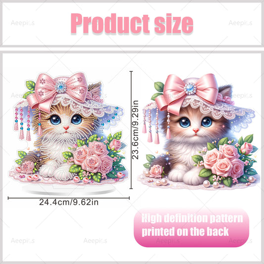Aeepics DIY Diamond Art Tabletop Kit for Adults, Acrylic Desktop Diamonds Painting Kit Ornament, Stand Up Diamond Art Painting Board Kit (Cat)