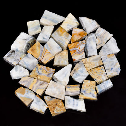 Natural Blue Scheelite Raw Slice Gemstone- Healing Crystals for DIY Jewelry Making -Loose Natural Cabochon -Perfect for Crafting Unique Jewelry Designs (5 pcs, 25-35 mm)