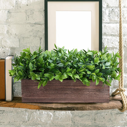 Winlyn 14" Artificial Boxwood Plants in Rectangular Wood Planter Farmhouse Greenery Arrangement Centerpiece Faux Potted Herb Plant for Wedding Dining Room Table Kitchen Windowsill Mantel Shelf Décor