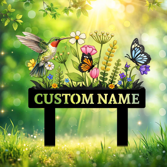 Duckbe Personalized Garden Signs, Colorful Hummingbird Garden Decor for Outside, Decorative Garden Stakes, Metal Yard Art, Welcome Signs for Porch Lawn Backyard Home, Gardening Gifts Color10