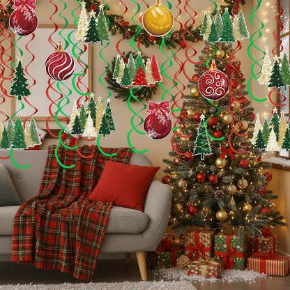 Horaldaily Christmas 44 Pieces Party Hanging Swirl Banner Decorations, Christmas Trees Ball Ornaments Party Hanging Swirls Streamers Ceiling Decor for Home Office Classroom School Boys Girls Supplies