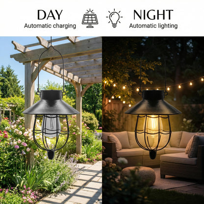 YAKii 2 Pack Solar Lantern Hanging Waterproof Outdoor Metal Solar Lamp with Warm White Light Decorate for Yard Garden Pathway Patio Porch Decor (Black)