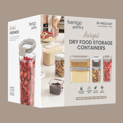 Bentgo Pantry - 10-Piece Airtight Food Storage Containers, Clear, Stackable Kitchen & Pantry Organization, Locking Lids for Freshness, BPA-Free Plastic - Ideal for Sugar, Flour, & More (White Stone)