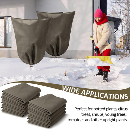 Wesnoy 12 Packs Winter Plant Covers Freeze Protection Drawstring Tree Cover 23.62 x 31.5 in Large Reusable Frost Protection for Plants Fruit Tree Shrub, Outdoor Prevention Bag (Brown)