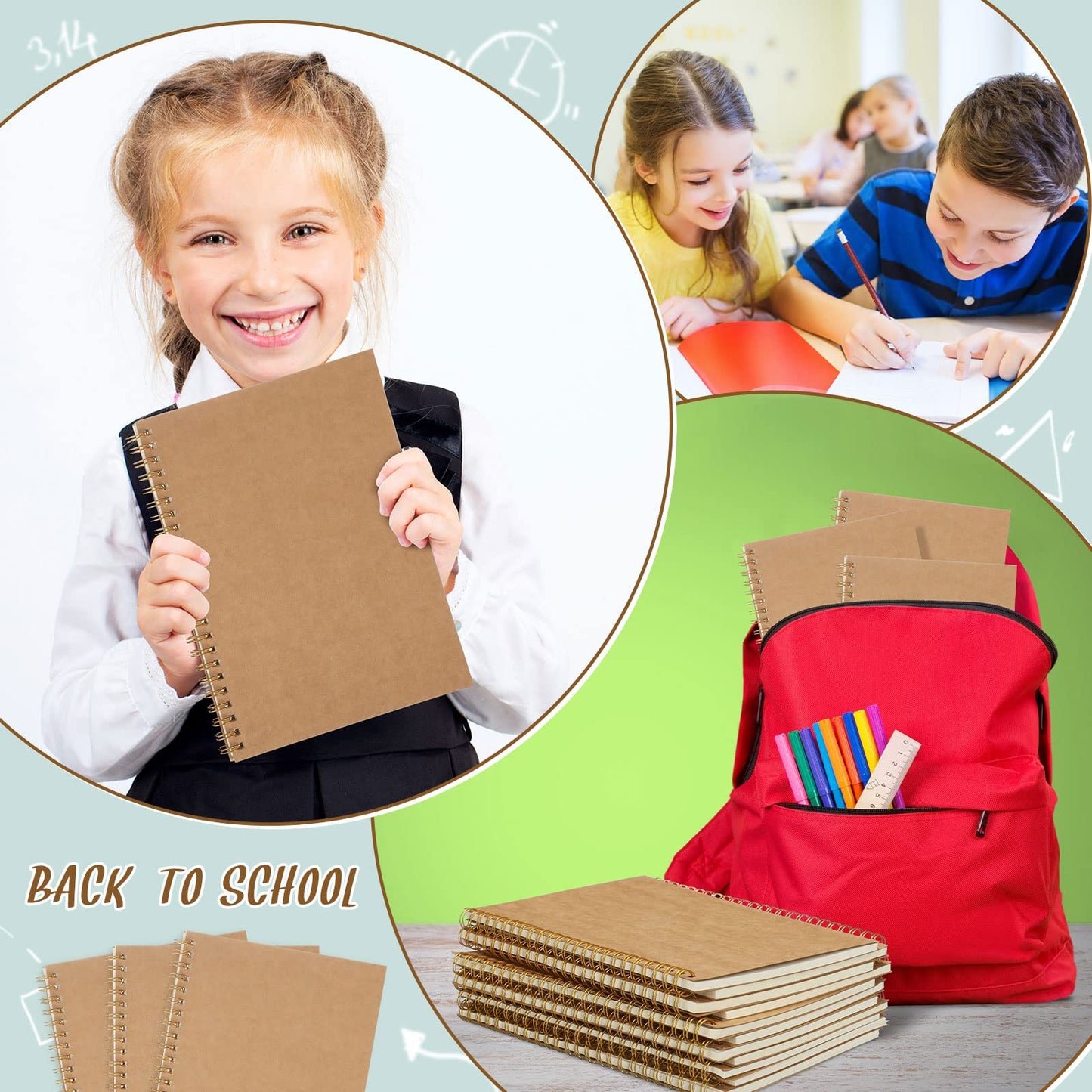 PerKoop 100 Pack Spiral Notebook 8.3 x 5.5 Inch College Ruled Notebook Bulk A5 Wide Ruled Journals Bulk 1 Subject 50 Sheets Thick Diary Notebooks for School, Office Business, Home Use(Kraft Brown)