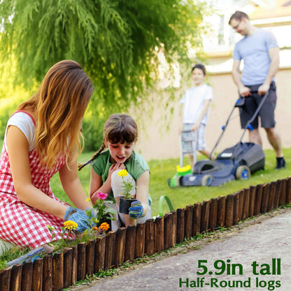 Wood Garden Edging for Landscaping, Round Log Fence Border for Flower Beds, Heavy-Duty Carbonized Pine with Rustic Look, Pre-Connected Natural Logs for Outdoor Paths and Lawns (11.8" H x 35" L, 1Pack)