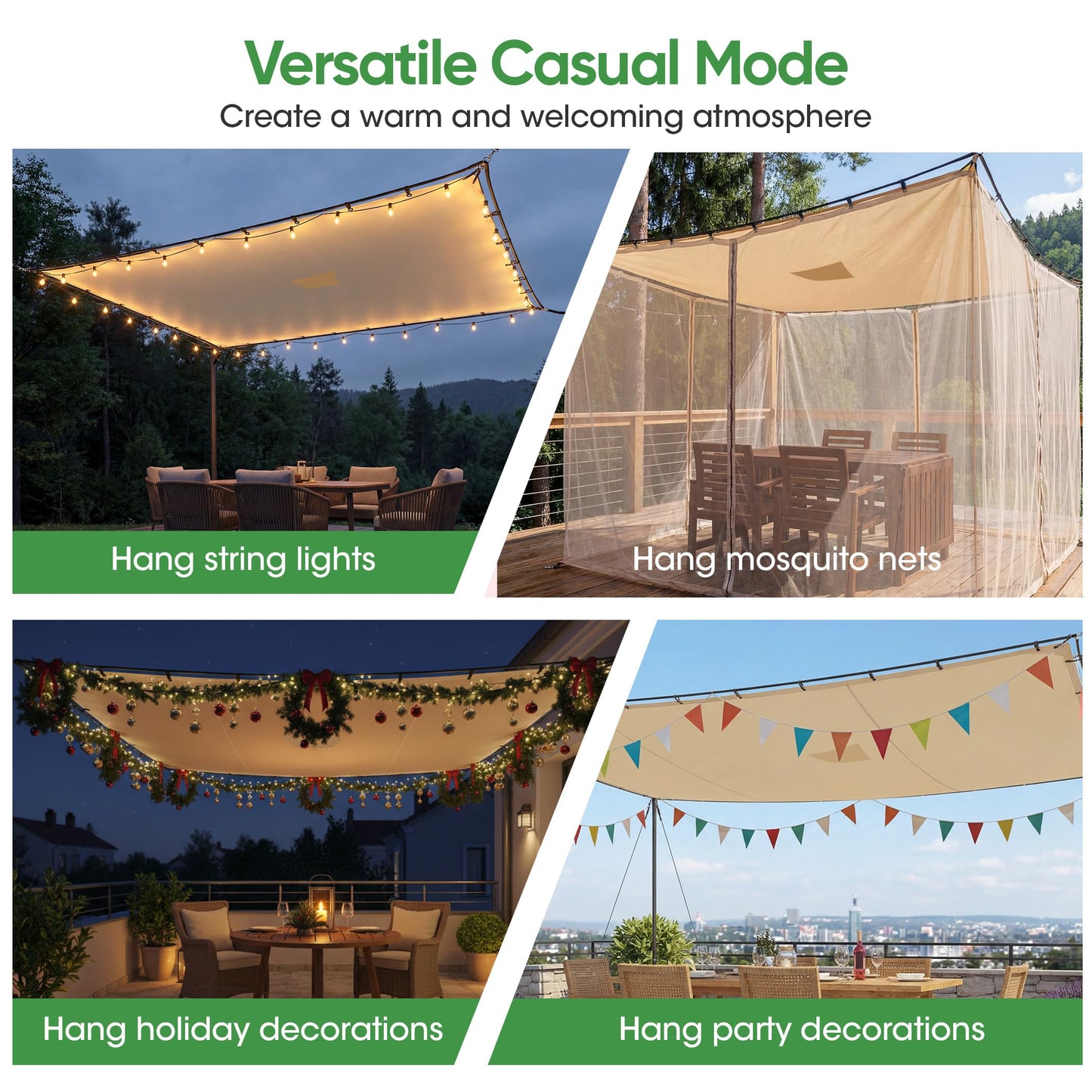SIHAIAN Sun Shade Sail 10'x13' Waterproof Rectangle Double-Rope Shade Sail 500D Heavy Duty UV Block Sunshade Canopy for Backyards, Patios, Gardens, Outdoor Activities and Facility Beige