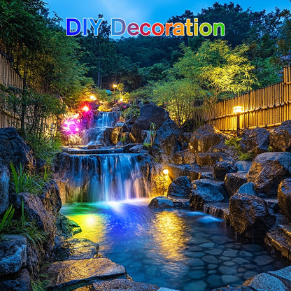 POPOSOAP RGB Underwater Pond Lights with Timer, 20 Colors Dimmable Submersible Led Fountain Lights with IP68 Waterproof, Support Remote Control for Outdoor Ponds Aquarium Garden Pool (4 Set)
