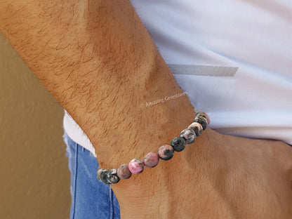 Amazing Gemstone Rhodonite with Matrix Bracelet for Women - Chakra Mens Bracelet Protection Crystals and Healing Stones - Blessing Bracelet Spiritual Meditation Gift Christmas Stocking