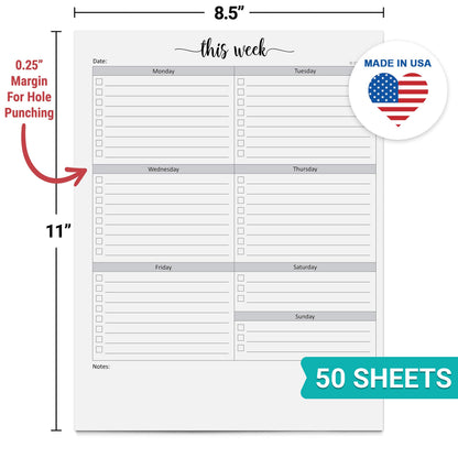 321Done 8.5x11 Weekly Checklist Notepad, Made in USA, Letter Size Tear-Off Undated Planning Pad, Work and Personal Organizer To Do List Pad, Desk Planner, Productivity Tracker - 50 Sheets