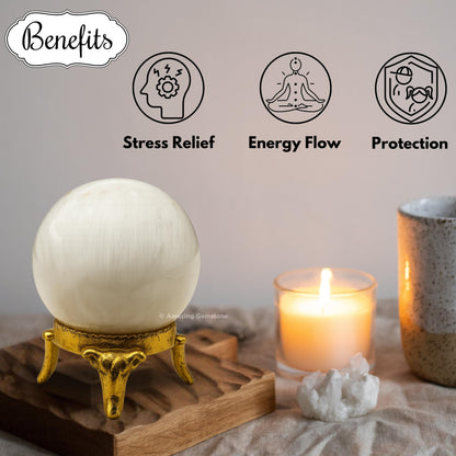 Amazing Gemstone Scolecite Crystal Ball with Stand - 2 Inches Crystal Sphere Meditation Balls for Witchcraft and Decorative Balls