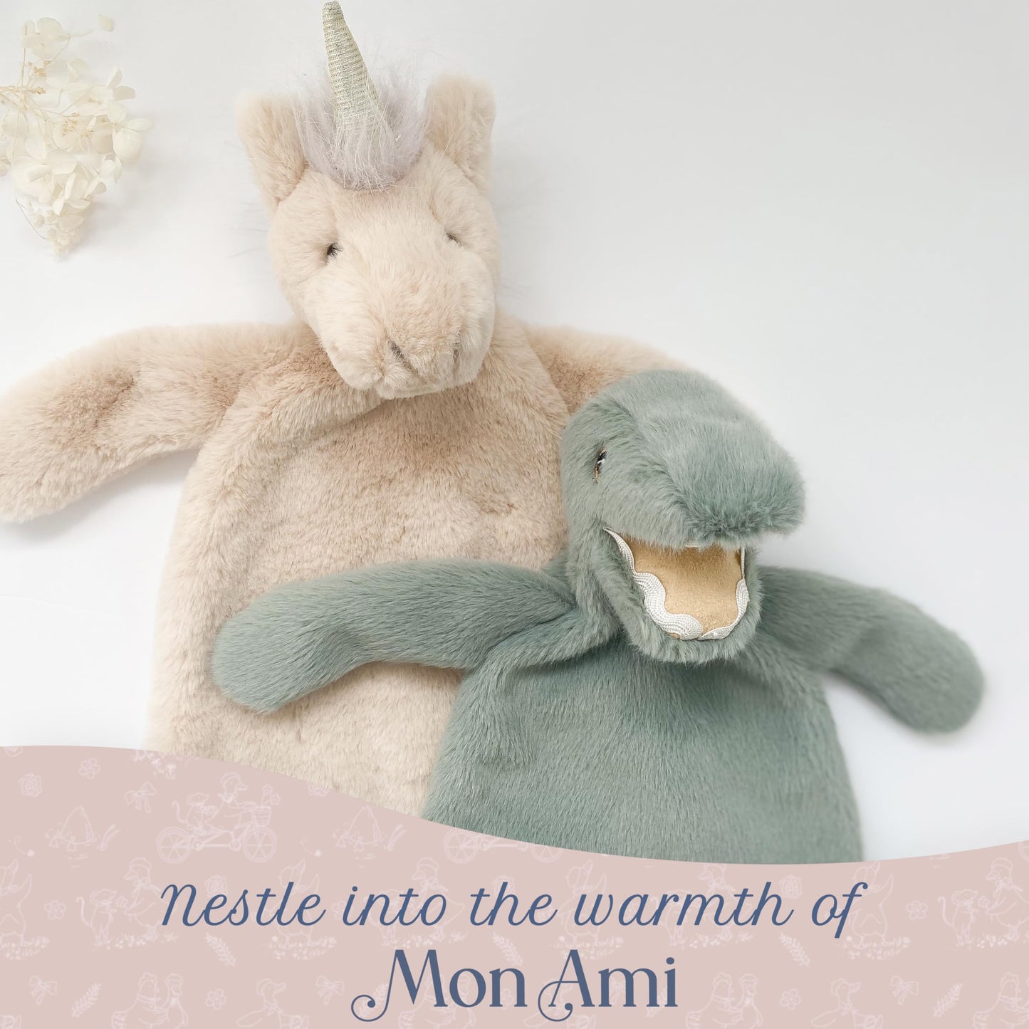 MON AMI Dino Plush Lovey for Babies – 15 Inches | Perfect Newborn Essential for Birthdays & Baby Showers | Soft Comfort Toy for Cuddles & Sensory Play