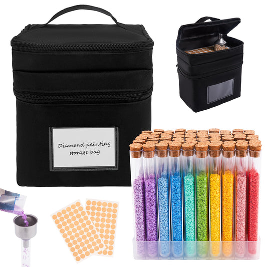YONOVO 60 Slots Diamond Art Storage Containers, 6'' Bead Storage Tubes with Cork Stopper, Portable Diamond Painting Accessories Organizer Case with Label Stickers for Drills Rhinestones Seeds