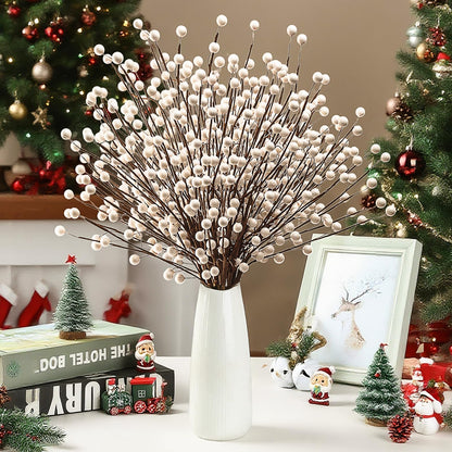 Kanxinr Winter Decorations 12Pcs Artificial Berry Stems White Berry Picks for Christmas Holiday Home Centerpieces Decor (Cream)