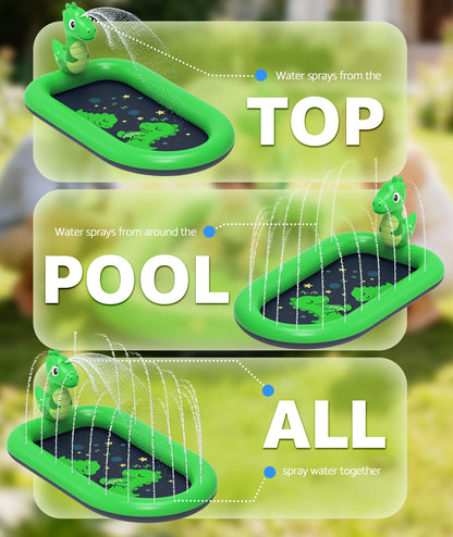 Thrillza Splash Pads for Toddlers, Dinosaur Baby Pool & Water Mat for Babies, Inflatable Splash Pad Water Toys Outdoor Kids Pool for Toddlers, Outside Toys for 1 Year Old Boy Birthday Gifts