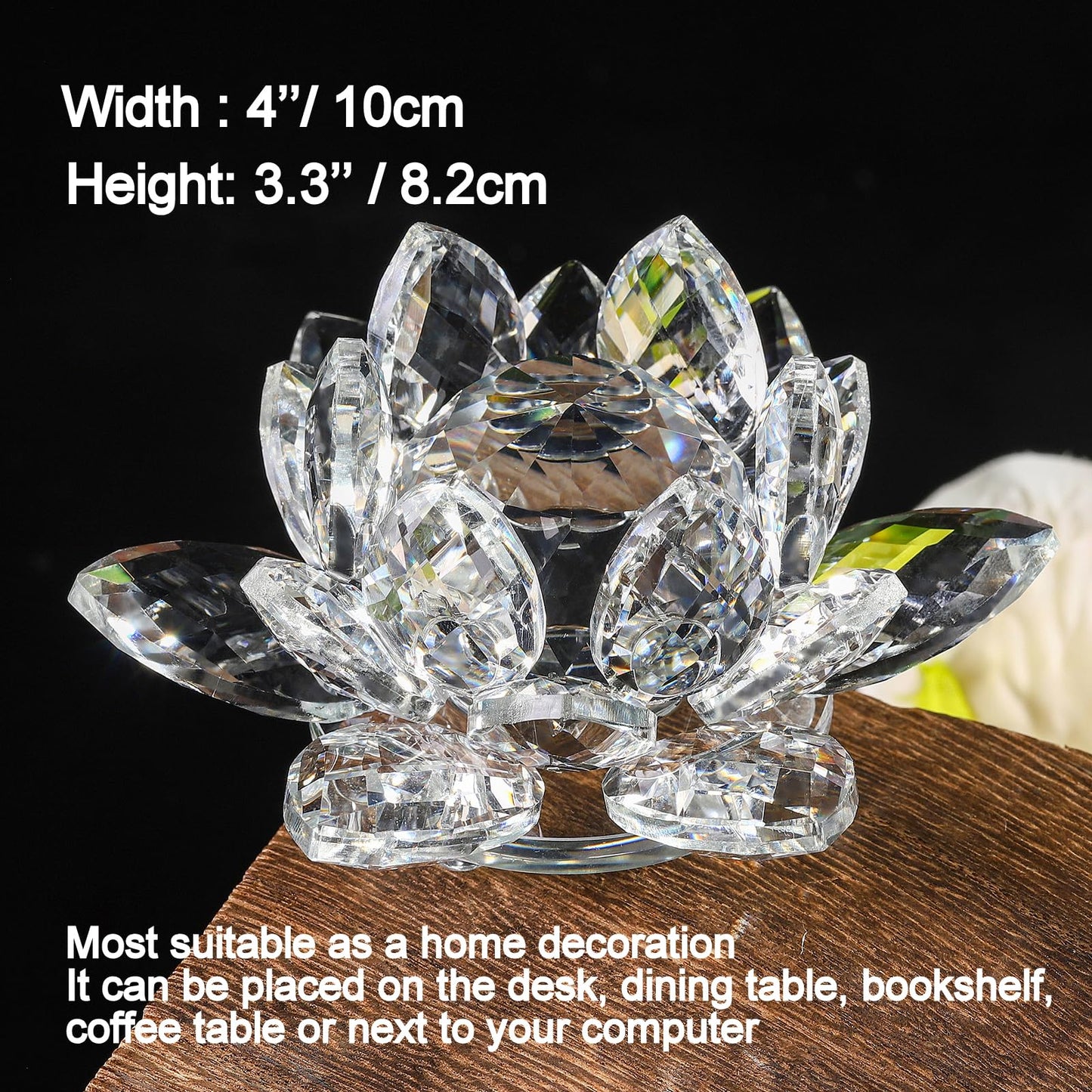 TENGFENG Sparkle Crystal Lotus Flower - 4'' Hue Reflection Clear Crystal Lotus for Feng Shui Home Decor Sun Catcher Ornaments or Paper Weight with Gift Box (100MM) Transparent Purple