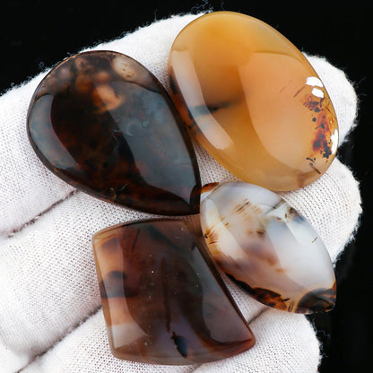 CRYSTALINES 4pcs, Wholesale Natural Montana Agate Gemstone, Assorted Bulk Flatback Cabochon Stone, Polished Loose Supplies for Wire Wrap, DIY Jewelry Making, Healing Crystals, Gem Collection